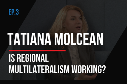 This is the thumbnail for Episode 4 of the Journey to the Summit of the Future. The background image is of the speaker, Under-Secretary-General Tatiana Molcean, Executive Secretary of the UN Economic Commission for Europe. The title of the episode is layered over the image. The title of the episode is Episode 4: Tatiana Molcean, Is Regional Multilateralism Working?