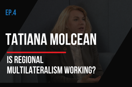 This is the thumbnail for Episode 4 of the Journey to the Summit of the Future. The background image is of the speaker, Under-Secretary-General Tatiana Molcean, Executive Secretary of the UN Economic Commission for Europe. The title of the episode is layered over the image. The title of the episode is Episode 4: Tatiana Molcean, Is Regional Multilateralism Working?