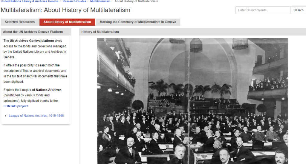 This image is a screenshot of the online Research Guide on the History of Multilateralism.