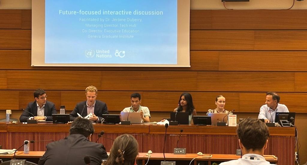 Students from the Geneva Graduate Institute present their foresight work to UN staff and diplomats at UN Geneva.