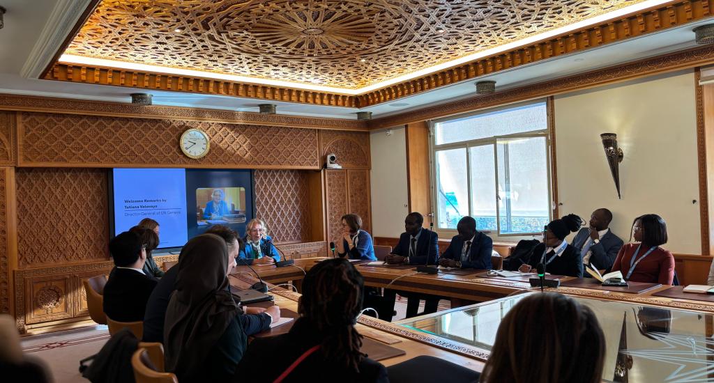 Participants take part in the 7th Edition of the Introduction to UN Geneva for New Diplomats. In this image, the Director-General of UN Geneva, Tatiana Valovaya, welcomes the new diplomats.