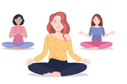 Picture of three woman sitting down crossing their legs meditating