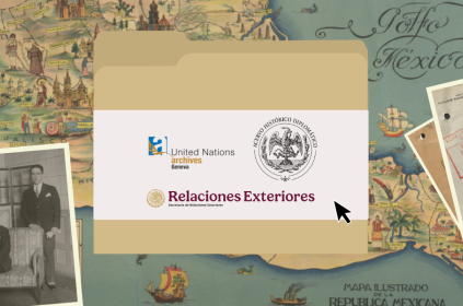 This image shows a collage of archival material from the UN Archives Geneva collection related to Mexico. 